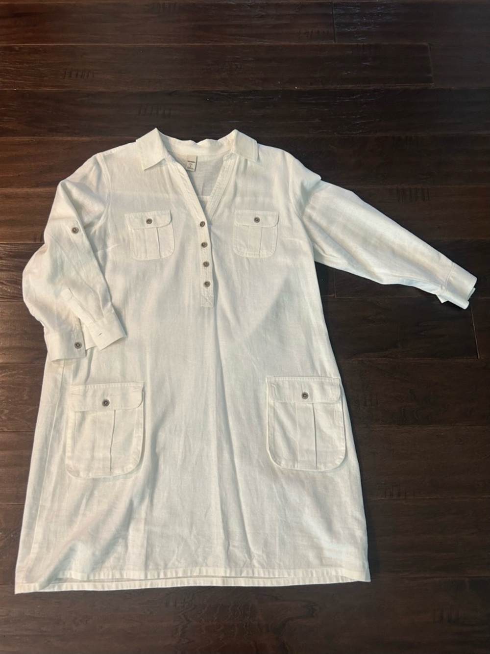Old Navy White Long Sleeve Pocket Shirt Dress